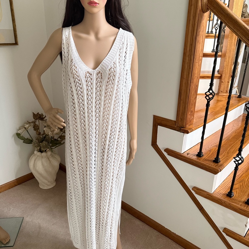 Elegant White Crochet Swim Cover-Up